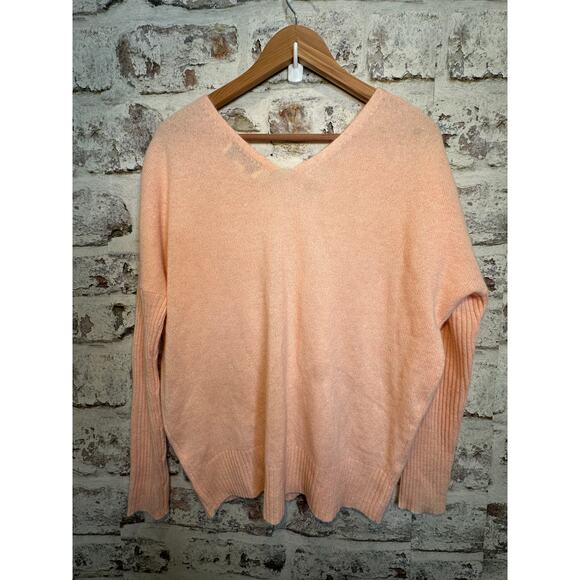 Rare Wildfox "shhh" embroidered 100% cashmere v-neck sweater pink coral size S - Picture 8 of 10